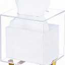 HBlife Clear Tissue Box Cover Square Acrylic Tissue Box Holder with Gold Plated Legs Napkin Dispenser Dryer Sheet Container for Bathroom