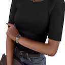 ANRABESS Womens Half Sleeve Crewneck Tops Ribbed Knit Slim Fit Shirts Basic Tee 2026 Spring Summer Dressy Casual T-Shirts (Black, M)
