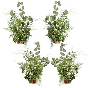 Ling's Moment 17.5" Tall Free-Standing Artificial Flowers Arrangements 4 pcs Wedding Aisle Runner Chair Decorations White & Green Centerpieces for Ceremony Reception Rose Floral Party Outdoor