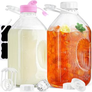1/2 Gallon Glass Milk Bottle with REUSABLE AIRTIGHT SCREW Lid & Handle - 2 Qt Heavy Duty Glass Water Bottles - Breastmilk Jug Pitcher with Scale Lines, Milk Container for Refrigerator Storage