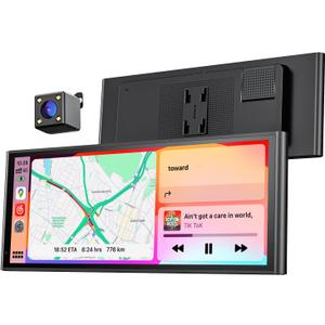 9.26" Wireless Portable Car Play Screen for Apple CarPlay & Android Auto, OTA Updates, Backup Camera, Mirror Link, 5.0 Bluetooth, Voice Control, GPS Navigation, FM