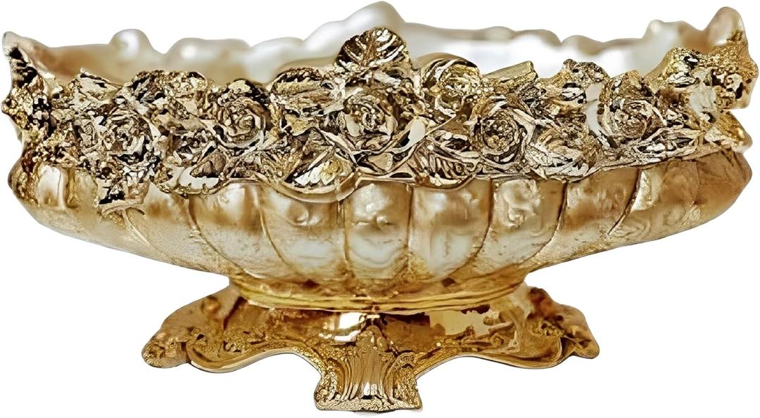 ICE Armor 7" H Golden Color Vintage Floral-Trim Decorative Ceramic Vase Stylish Home and Office Decor Luxury Ornament Great Gift for Home Lovers