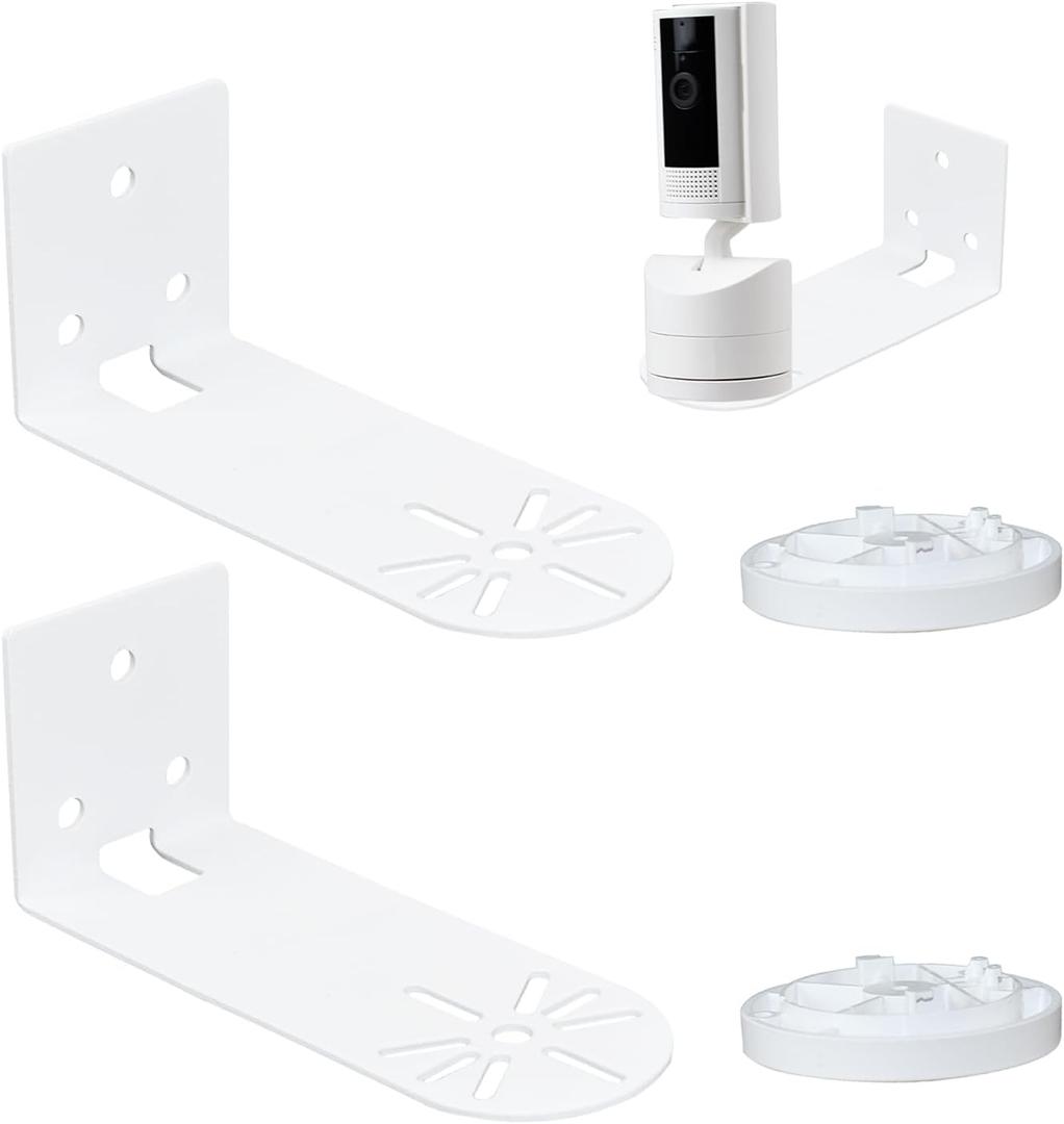2 Pack Adhesive Wall Mount Compatible with Ring Pan-Tilt Indoor Cam,Ring Indoor Cam, Adjustable Metal Camera Holder Bracket Camera Corner Ceiling Mount, Easy to Install, White