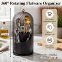 2 Pack 360 Rotating Silverware Organizer, Utensil Holder with Lid for Kitchen Counter Silverware Caddy with Drainage Dustproof Flatware Holder for Cutlery Spoon Fork (Diamond Black,3 Slot)