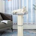 Karolpar 32" Cat Scratching Post for Indoor Cats, Sisal Cat Scratcher with Plush Perch, Large Scratch Post with Bed, Removable Cover, Sisal Fabric,Light Grey