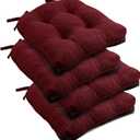 downluxe Indoor Chair Cushions for Dining Chairs, Tufted Overstuffed Textured Kitchen Chair Pads with Ties and Non-Slip Backing, 15.5" x 15.5" x 4", Burgundy, 4 Pack