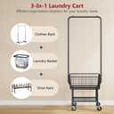 Tajsoon Rolling Laundry Cart with Hanging Rack & Laundry Basket, Black, Large