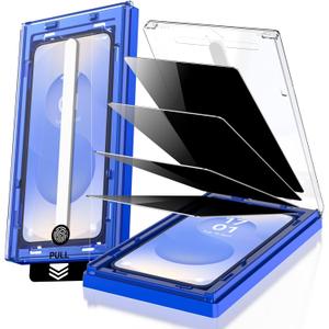 EZ-GLAZ-4 Pack for Galaxy S25/ S24 [6.2"] Privacy Screen Protector, 100% Fingerprint Unlock, 9H+ Hardness Military Grade Shatterproof Long Durable Tempered Glass Film with Flawless Fit Box, Scratch Resistant