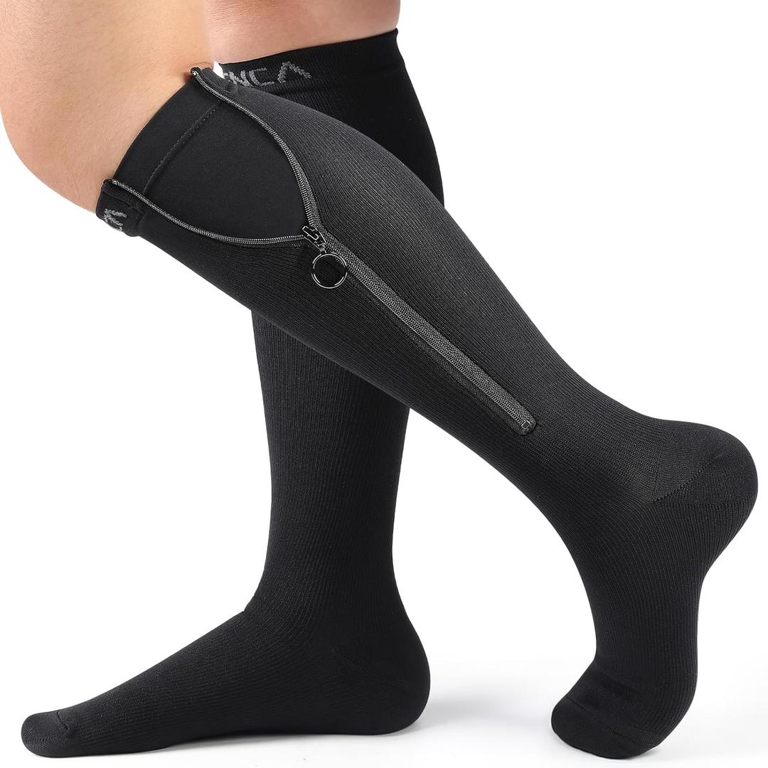 NEENCA Zipper Compression Socks, Medical Graduated Compression Socks for Pain Relief, Women & Men Circulation, Swelling, Travel, Pregnancy, Flight, Nurses, Running, Athletic1 Pair, 20-30 mmHg (XX-Large, Black)
