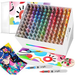 120 Color Acrylic Paint Markers Set  Soft Brush Tip Acrylic Paint Pens and Markers for Artists, DIY Crafts, Canvas, Wood, Glass, Rocks, Fabric and More Creative Projects