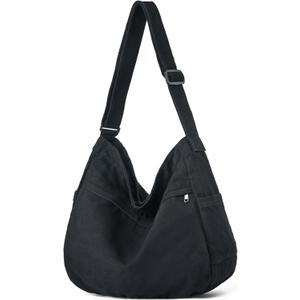 Canvas Hobo Crossbody Shoulder Tote Bag for Women and Men Large Purse Messenger Bag Travel Work Shopping (0-black)