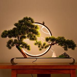 Zen Artificial Tree with Lamp Rings, Realistic Simulation Bonsai, Welcome Pine Faux Potted with Backflow Incense, Artificial Bonsai for Home Office Garden Patio Farmhouse Decoration, Pines 