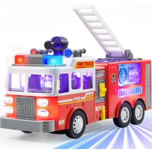 JOYIN LED Fire Truck Toy for Toddlers - LED Projections & Sirens, Bump and Go Fire Engine Trucks with Mode Switch & Volume Control, Boys&Girls Firetruck, Kids Birthday