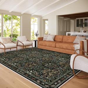Traditional Design Vintage Floral Area Rug 8 x 10,Washable Area Rugs - Perfect for Living Room, Bedroom, Kids Room, Nursery - Stain & Water Resistant Non-Slip, Dining Room Decor