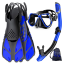 Zenoplige Mask Fins Snorkel Set, Snorkeling Gear for Adults, Panoramic View Snorkel Mask Anti-Fog, Adjustable Dive Flippers, Dry Top Snorkel and Travel Bag, Scuba Gear for Swimming Snorkeling Diving