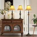 3 Piece Living Room Lamps, Vintage Table Lamp and Floor Lamp Set of 3, Stable Iron Base with Brown Fabric Shade for Bedroom Reading Room Office