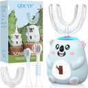 QDCYP Kids U Shaped Electric Toothbrush, Automatic 360 Sonic Cleaning, 6 Modes, 4 Brush Heads, Cute Cartoon Koala Design (2-6 Age (Grey Blue))