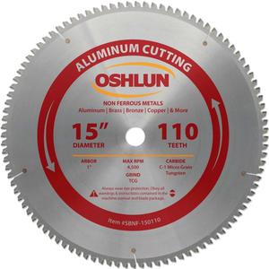 Oshlun SBNF-150110 15-Inch 110 Tooth TCG Saw Blade with 1-Inch Arbor for Aluminum and Non Ferrous Metals