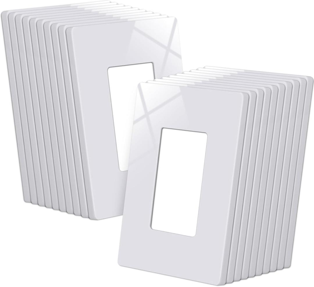 CML 1-Gang Decorator Screwless Wall Plates, 20 Pack Mid-Size Outlet Covers for Electrical Outlets and Switches, Midway Size 4.88" x 3.12", Gloss White, UL Listed