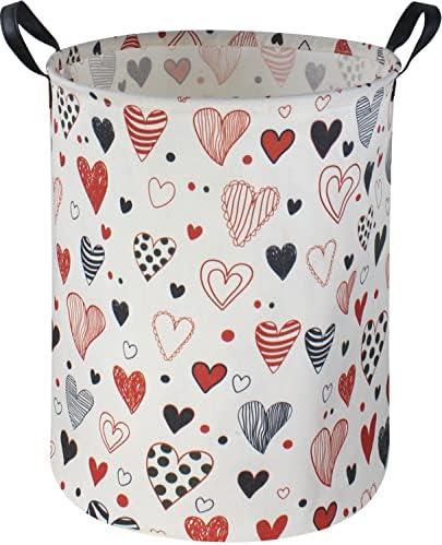 Sanjiaofen Large Kids Laundry Hamper,Heart Laundry Basket Collapsible Girls Storage Baskets for Baby Room Decor,Nursery Hamper,Toy Organizer,(Line Love) …