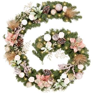 WBHome Pre-lit 9 Feet/108 Inch Christmas Garland, Rose Gold Lighted Garland with 50 LED Lights for Indoor Outdoor Xmas Decor Holiday Decorations, Battery Operated (Batteries NOT Included)