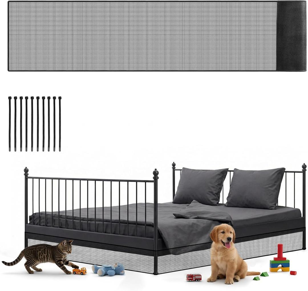 Pangda 240 x 12 Inch Cutable Under Bed Blocker for Pets and Toys Extra Tall Under Couch Blocker with Zip Ties Sofa Furniture Bumper Barriers for King and Queen Size Bed Stop Dogs Cats (Black)