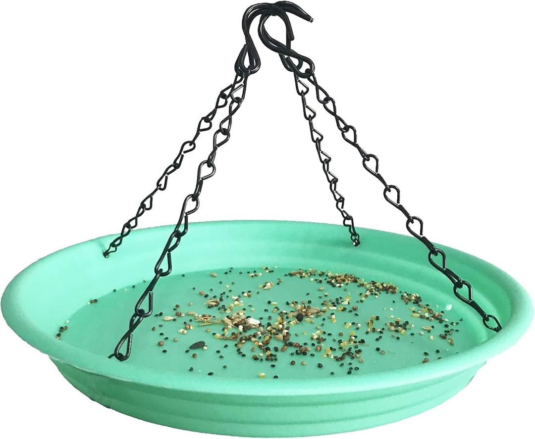 Large Hanging Bird Feeder Tray, Platform Seed Tray for Bird Feeders, Outdoor Garden Decoration for Backyard Attracting Wild Birds - Green