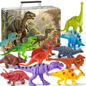 Kiddiworld Dinosaur Toys for Kids 3-5, 12PCS Realistic Dinosaur Figures with Metal Storage Box for Boys Age 2-4-6, Dino Toys for 3 4 5 Year Old Boy Girl Christmas Birthday Gifts
