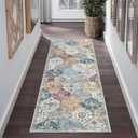 Runner Rug Washable Moroccan Trellis Hallway Runner Rug Entryway Rug, Stain Resistant Non-Slip Bedroom Rug Vintage Distressed Entrance Carpet for Laundry Kitchen, Purple/Grey, 2' x 6'