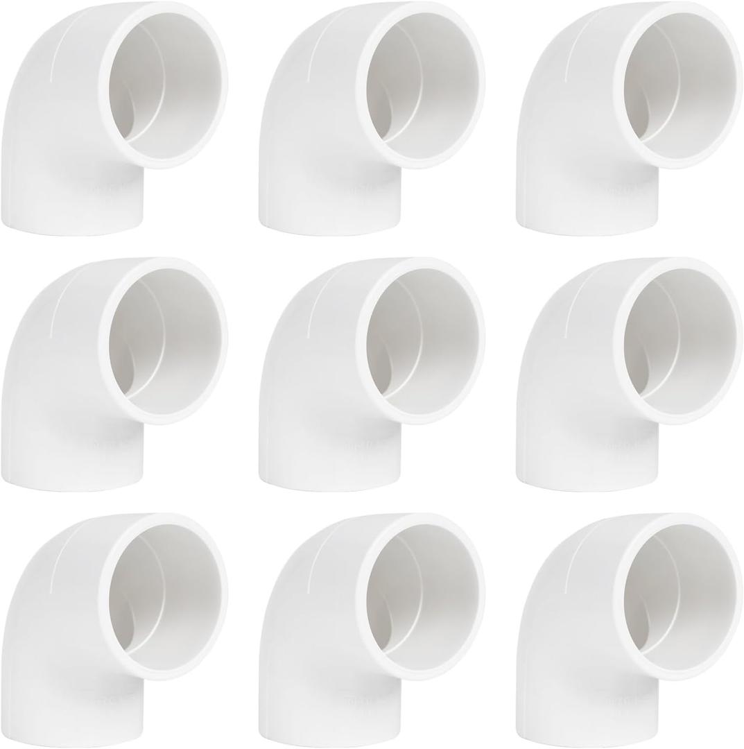 9 Pack 1-1/2" PVC 90 Degree Elbow Pipe Fittings (Socket x Socket), 2 Way Right Angle Adapter Coupling Schedule 40, 1-1/2 inch PVC Pipe Corner Connector DIY, White SCH 40