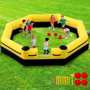 Gaga Ball Pit Inflatable 15FT with Built-in Blower, Portable Gaga Pit for Indoor Outdoor School Family Activities Inflatable Gaga Ball Court Sport Games for Kids Adult, Yellow Black