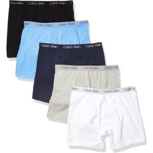 Calvin Klein Boys Little Modern Cotton Boxer Briefs, 5 Pack Black, Grey, White, Light Blue, Navy, SizeX-Large