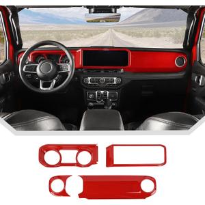 JeCar Red Interior Dash Trim Kit Overlay for 2024+ Jeep Wrangler JL Gladiator JT (4pcs)
