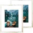 Hongkee 16x20 Frames Set of 2, Distressed White Wood Style - Display 16 x 20 Picture without Mat or 11x14 Picture with Mat, Wall Mounting Horizontal and Vertical
