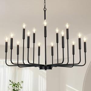 Black Chandeliers for Dining Room Light Fixture Over Table, Modern Farmhouse Chandeliers for Living Room,15-Lights Industrial Metal Candle Lighting Fixtures for Entryway Kitchen Island Foyer