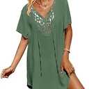 SimpleFun Swim Coverups for Women 2025 Short Sleeve V Neck Lace Swimsuit Cover Up Dress Green Bathing Suit Cover Ups 3XL