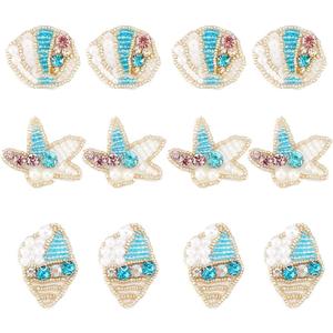 FINGERINSPIRE 12PCS 3 Style Pearl Applique Sewing Patches Starfish & Conch & Shell Shape Beading Patch Marine Creatures Beaded Appliques Sew on Patches for DIY Clothes, Bag, Hat, Shoes Decoration