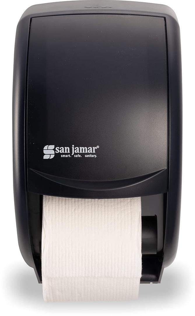 San Jamar Classic Plastic Tissue Dispenser, Toilet Paper Holder, Tissue Holder with Dependable Dispensing for Bathroom, Commercial, Office, Restaurants, Hospitals, Schools, 5.5 Inches, Black Pearl