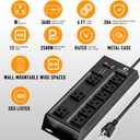 Heavy Duty Metal Power Strip, 20 AMP Surge Protector with 9 Outlets, 12 Gauge Industrial Strength for Shop & Garage Use, 6 FT Extension Cord Included, Durable T-Slot Design (6FT)