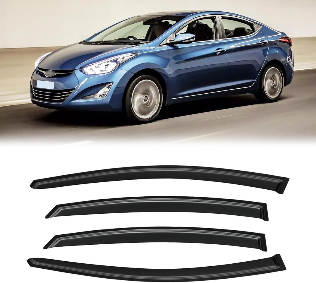 Window Visor for Hyundai Elantra Sedan 2011-2016 (Excludes GT), Out-Channel Rain Guards Shields Vent Deflector Shade Wind Dark Smoke, Tape-On Outside-Mount, 4PCS