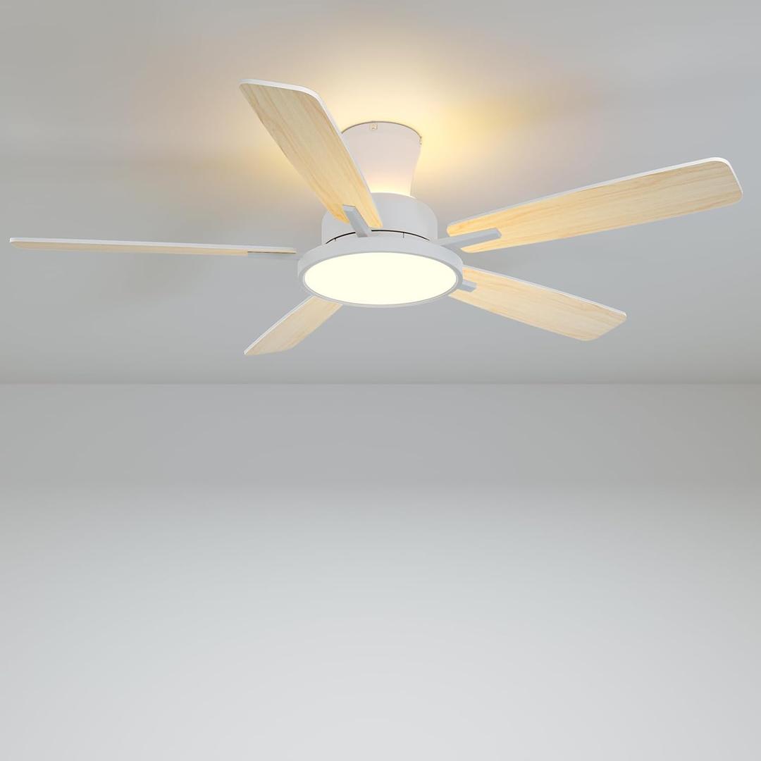 TALOYA 52 inch Ceiling Fans with Lights,Remote Control Multifunctional Quiet Fan with Three Color Temperature and Dimmable Light with Reversible Blades White/Natural