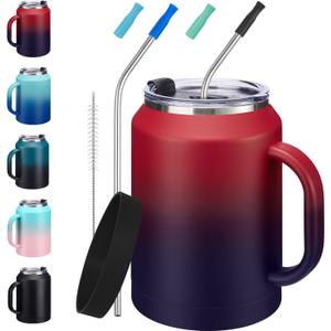 50oz Tumbler with Lid and Straw - Gulp, Protective Cup Mat, 50 oz Stainless Steel Coffee Mug for Travel Work, Double Wall Insulated Tumblers Metal Cups, Leak Proof Large Flask Jug Water Bottle (Ruby Purple)