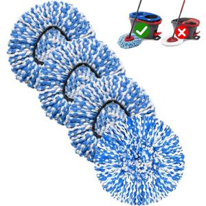 4 Pack Mop Replace Heads Compatible for OCeda, Spin Mop Refill Head Replacement for RinseClean 2-Tank System - Fluffy Microfiber, Machine Washable and Easy to Replace (Blue)