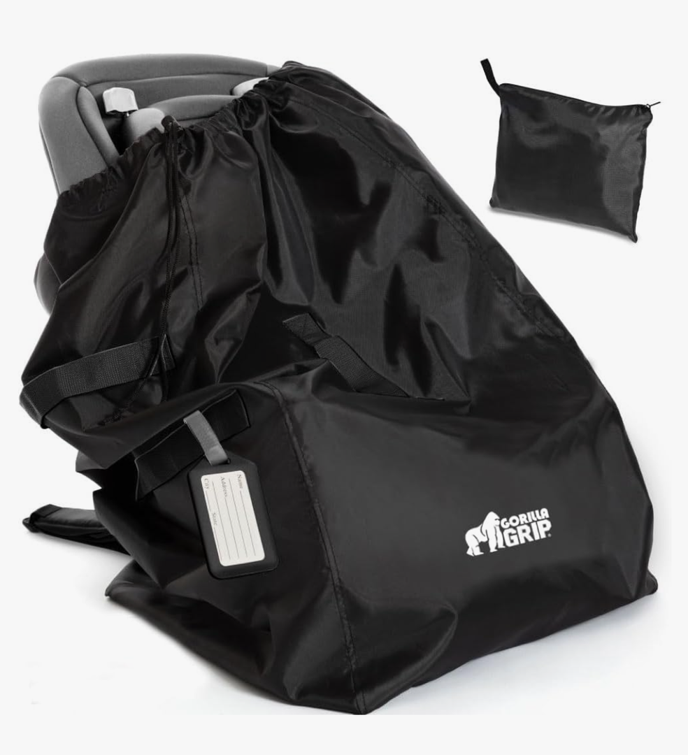 GORILLA GRIP Car Seat Travel Bag for Airplane Gate Check, Easy Carry Padded Backpack Bags Cover Carseats, Infant Baby Carriers and Toddler Booster Seats for Airport, Child Air Travels Essential, Black