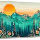 SLYCAY Large Green Mountain Wall Art for Living Room, Abstract Boho Sunset Teal Forest Floral Landscape Canvas Painting Pictures Wall Decor, Bedroom Office Hallway Prints Artwork 24"X48"