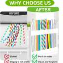 Acrylic Straw Holder for Cabinet, White Reusable Straw Organizer with Double Sided Adhesive Tape and Stickers, Straws Storage Container for Cabinet Door Kitchen Counter Cupboard Fridge