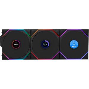 Lian Li UNI FAN TL Wireless LCD PC Fan 120mm RGB  3-Pack Gaming PC Fans Black | PWM Fans - 26 ARGB LEDs - Up to 1,900 RPM - Daisy Chain - High Airflow - Low Vibration - Silent - Infinity Mirror