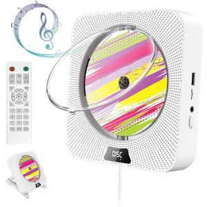 Portable CD Player with Bluetooth, Wall Mountable CD Player with Dust Cover,FM Radio,Built-in Speakers,USB Port,AUX Input,LCD Display