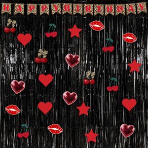 2 x Epakh 39 Pcs Cheetah Cherry Birthday Party Decorations Includes 24 Pieces Paper Cards Decor 13 Pcs Happy Birthday Banner 2 Foil Fringe Curtain Backdrop for Photo Prop Themed Party Supplies