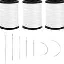 Topus Extra Strong Upholstery Repair Sewing Thread Kit and Heavy Duty Household Hand Needles, Including 7 Styles of Leather Canvas Sewing Needles and 3 Rolls Nylon Thread (70 Yard of Each Roll), White